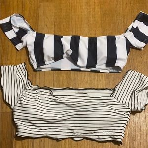 2 piece striped bathing suit set